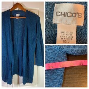 Chicos 2 Lightweight Cardigan Sweater Womens Large Blue Modest Office Church‎